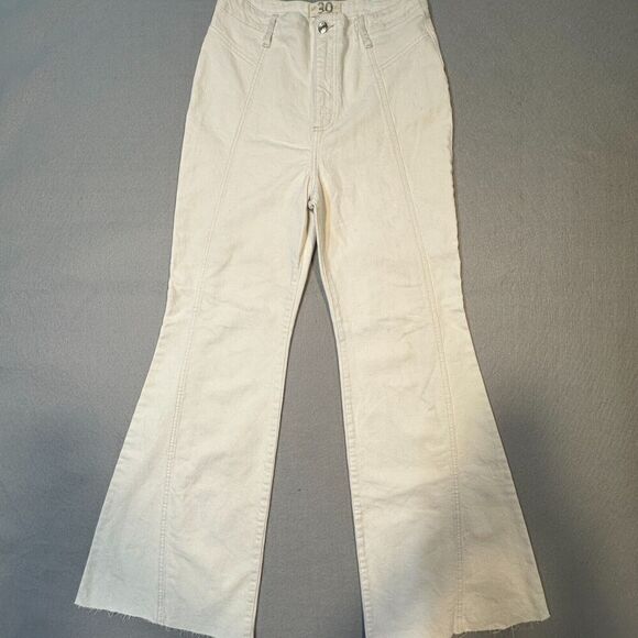 Free People Wide‎ Leg Jeans Womens 30 Cream Ivory High Rise Denim Seam Accent - Picture 1 of 15